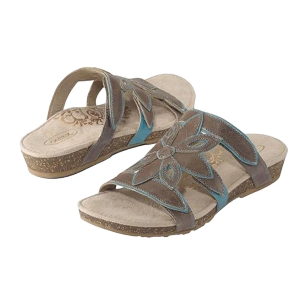 Aetrex Women Wedge Leather Sandals Shoes sz 11